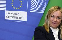 Italian Prime Minister Giorgia Meloni arrives at EU headquarters in Brussels, Nov. 3, 2022. 