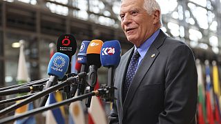European Union foreign policy chief Josep Borrell speaks with the media.